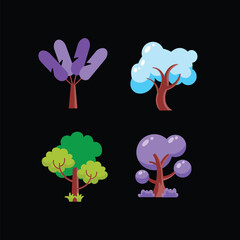 Flat design with various types of trees vibrant colors