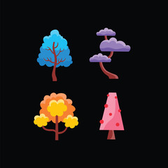 Flat design with various types of trees vibrant colors