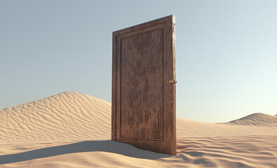 Door is open in the middle of a desert
