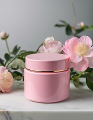 Pink jar with flowers