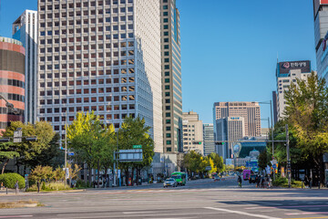 Seoul, South Korea - October 21 2024 "Beautiful Sunday's morning in the city center of Seoul"