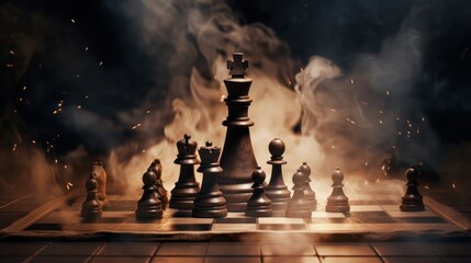 Chess Pieces in a Smoky and Dramatic Setting