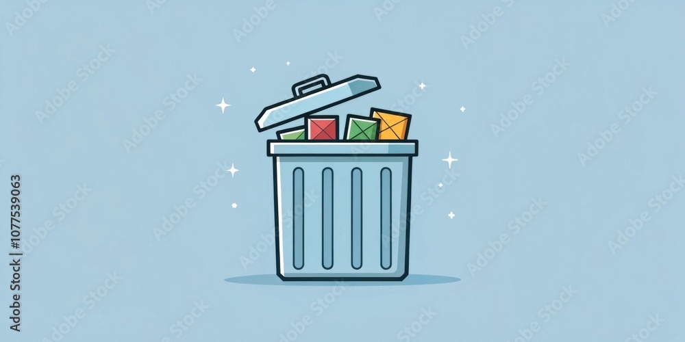 Poster recycle bin icon a simple rounded pixel art trash can with a light blue and grey gradient. the lid i
