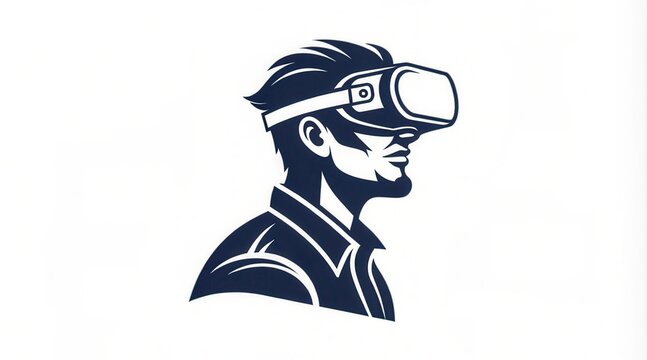 Virtual Reality Logo Design Featuring a Profile of a Man Wearing a VR Headset in Simple Style. Generative AI