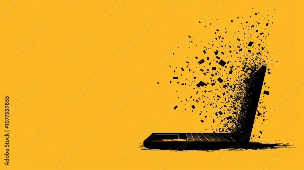 Fototapete a laptop silhouette is surrounded by falling numbers, illustrating the essence of computer services 