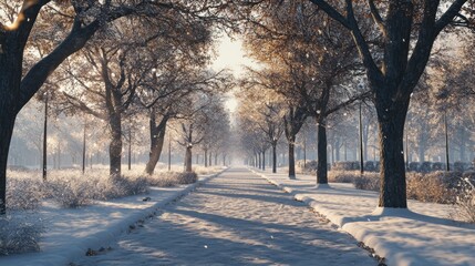 Trees covered with snow. Beautiful winter panorama. Fantastic winter landscape.
