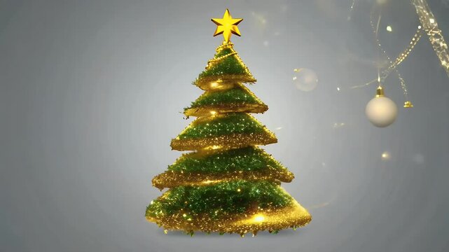 unique 3d video rendering Christmas tree made golden spring coils olated 4k creating modern holiday design gold metal metallic three dimensional illustration abstract year new