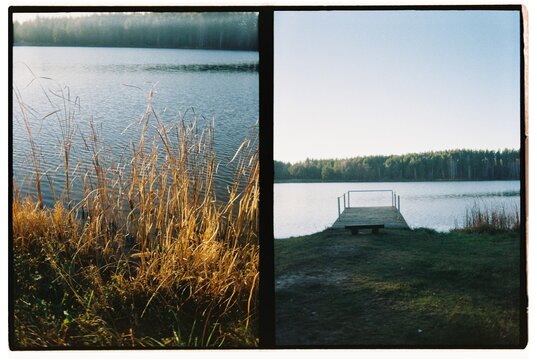Diptych fall lake view 