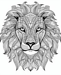 Intricate Mandala Lion Line Art Illustration Without Background