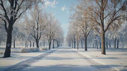 Trees covered with snow. Beautiful winter panorama. Fantastic winter landscape.