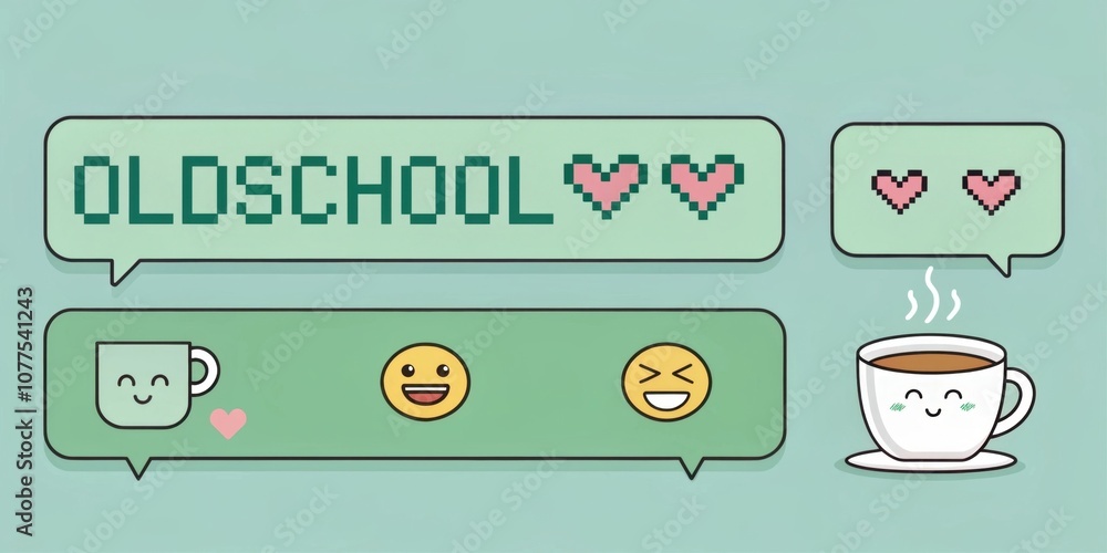 Poster oldschool digital encounters a chat dialogue interface featuring a soft mint green background. messa
