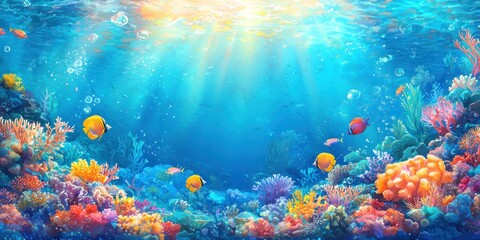 Fototapeta premium Vibrant Underwater Scene with Colorful Coral and Fish
