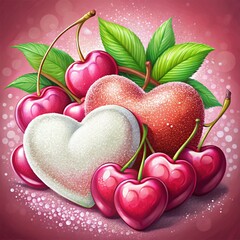 Sugar hearts and Cherries for Valentine's Day