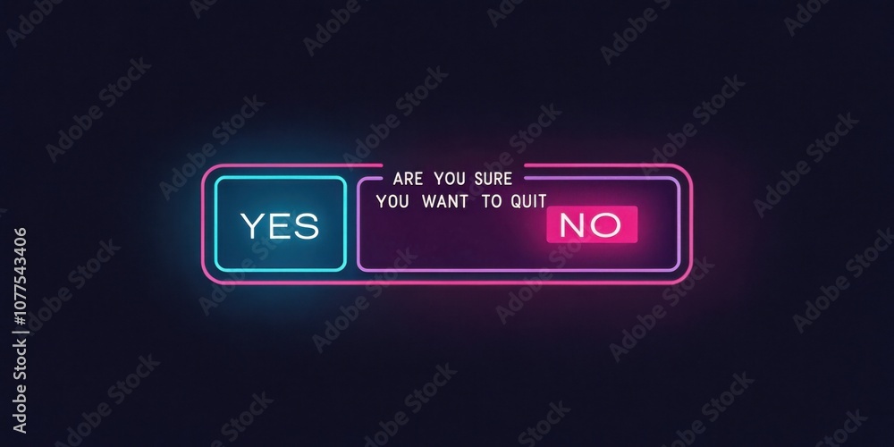 Poster glowing neon popup a dark background with a retro neon glow around a simple rectangle. the message a