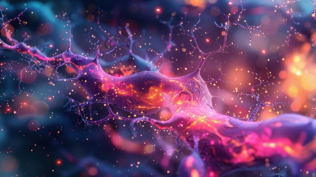 An artistic depiction of brain cells, using bright colors and abstract patterns