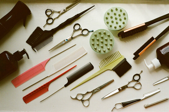 Composition with different hairdresser professional tools.