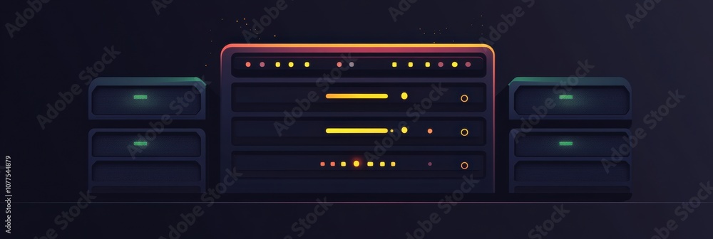 Aufkleber A set of servers with blinking indicators showcases data processing activities in a dark data center, highlighting system status. Generative AI