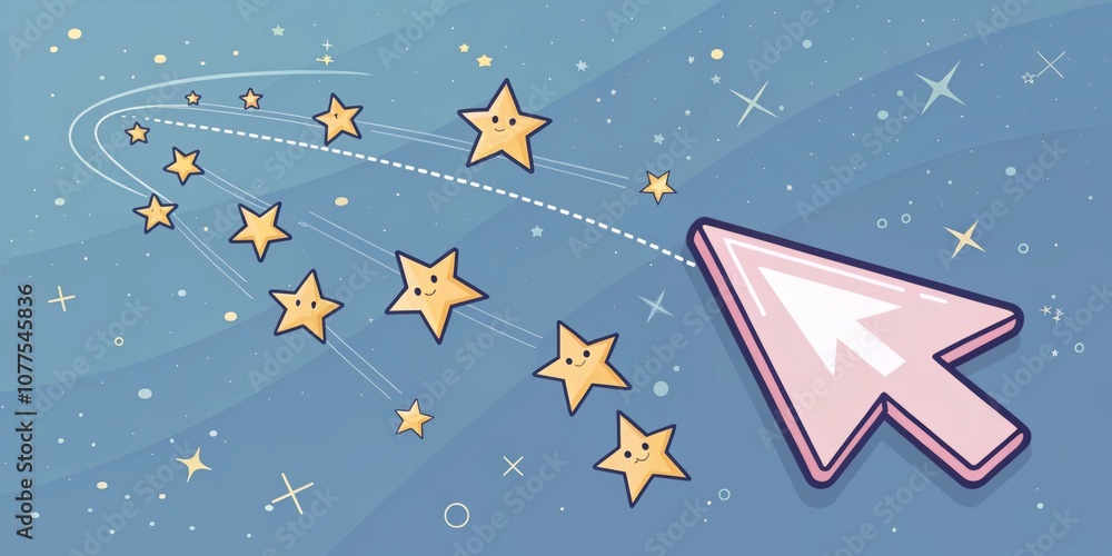 Poster glittering stardust a soft pastelcolored cursor glides across a digital canvas leaving behind a shim