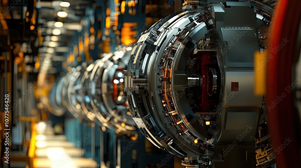 Poster a closeup of a futuristic machine with complex gearing and mechanisms