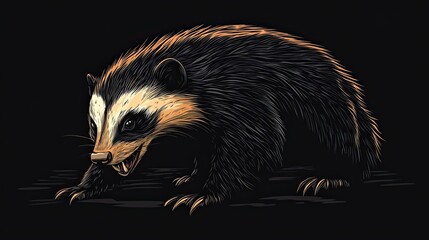 Obraz premium A Detailed Illustration of a Badger with a Black Background