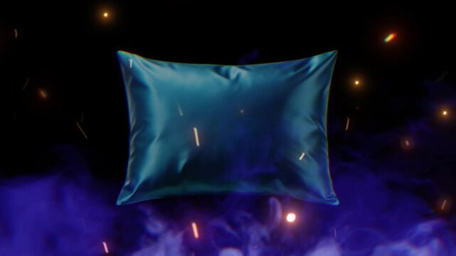 Blue pillow animation with motion graphic clip template with smoke and fire spark. HD resolution with hyper realistic 4K Background.