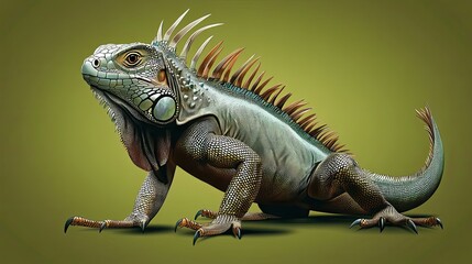 Obraz premium Green Iguana Lizard with Spiky Back and Tail