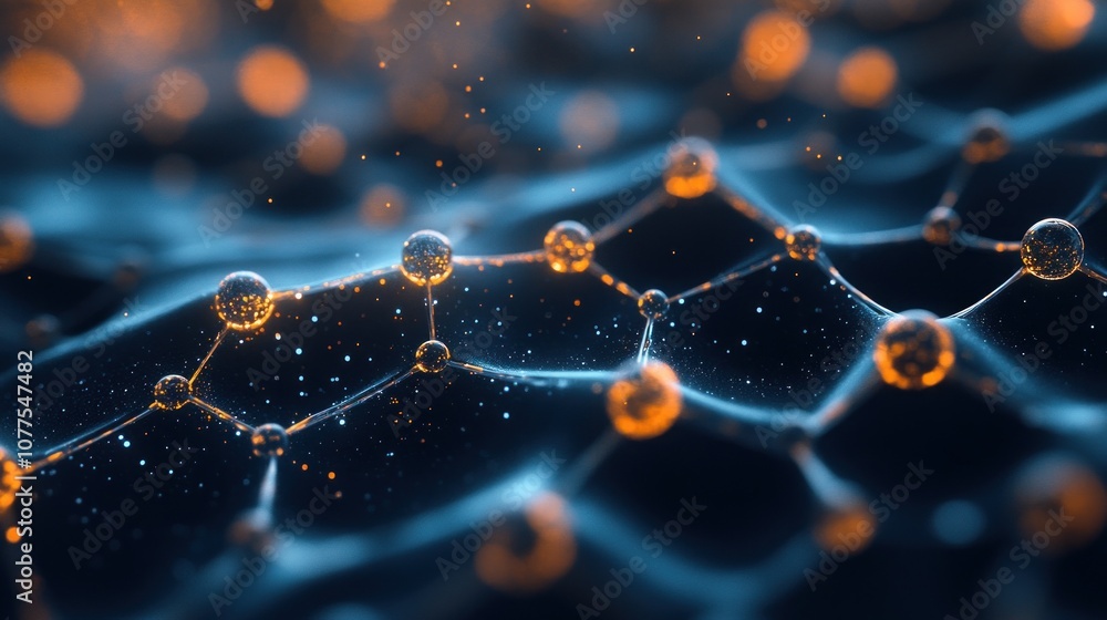 Poster abstract digital network with glowing nodes and lines.