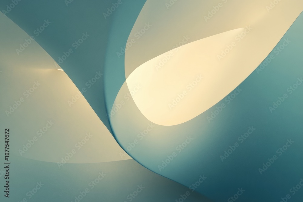 Fototapete Softly illuminated abstract shapes blend seamlessly, creating an atmosphere of tranquility and minimalist elegance in a contemporary space. Generative AI