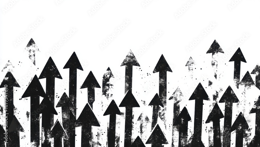 Poster a hand-drawn illustration of numerous arrows pointing upwards, symbolizing growth and progress in bu