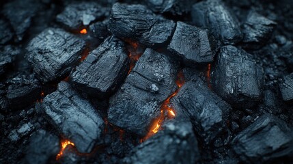 Close-up of glowing embers in a bed of charcoal.