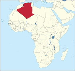 Vector illustration of the detailed national location map of ALGERIA within the great continent of Africa
