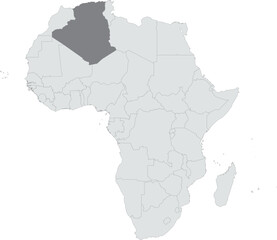 Fototapeta premium Vector illustration of the detailed national location map of ALGERIA within the great continent of Africa