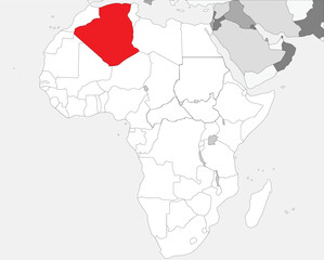 Vector illustration of the detailed national location map of ALGERIA within the great continent of Africa