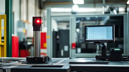 Industrial Automation System with Red Light and Monitor