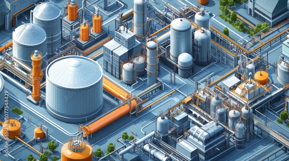 Poster aerial view of a large industrial complex. this image can be used to illustrate a concept related to