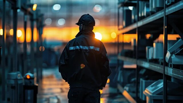 Security Officer Patrolling at Sunset