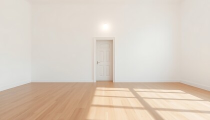 Fototapeta premium A minimalist, serene, and utterly empty room, devoid of any furniture, decorations, or personal belongings, with a single, soft, and diffused light source casting a warm glow on the blank, white walls
