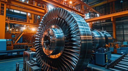 Fototapeta premium Large Industrial Turbine in a Factory Setting