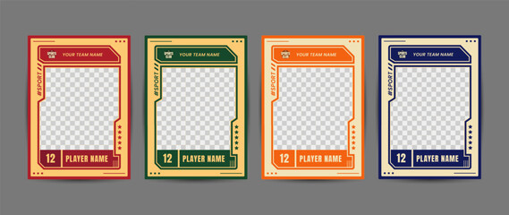 Collection of player frames for sports card template, Frames with space for team and player details