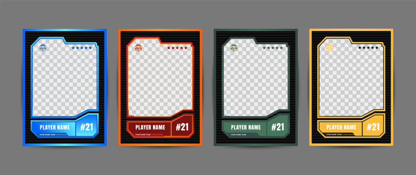Collection of player frames for sports card template, Colored blank sports cards for customization