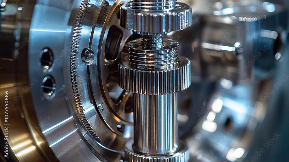 Poster close-up macro shot of detailed metallic engine components showcasing intricate textures and mechani