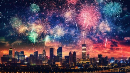 Obraz premium Cityscape with Fireworks Display