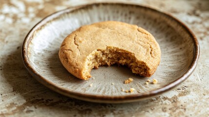Naklejka premium Homemade Protein Cookie on Ceramic Plate with a Bite Taken Out, Showcasing Delicious Texture and Golden Color, Perfect for Health-Conscious Snacking and Baking Inspiration