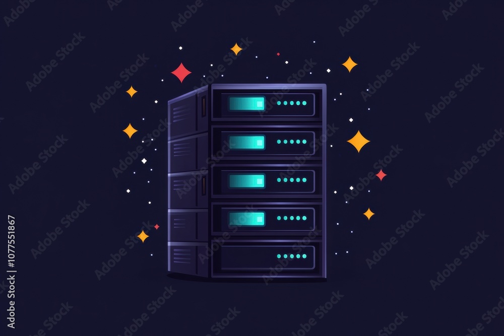 Fototapete multiple servers with active blinking indicators are displayed against a dark backdrop, showcasing a