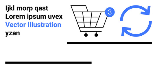 Shopping cart with item count badge, refresh symbol. Ideal for e-commerce, online shopping, inventory updates, retail management, digital marketing, user interface, website design. Landing page