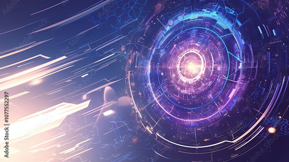 Poster abstract digital interface with glowing circular elements and lines