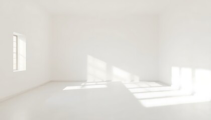 Fototapeta premium A serene minimalist sanctuary, devoid of clutter, bathed in soft, ethereal light that dances across a neutral-hued backdrop, as an empty.