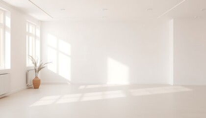 Fototapeta premium A minimalist and serene space with a completely empty room, devoid of any furniture, decorations, or personal belongings, with a subtle neutral-colored background and soft, natural light illuminating.