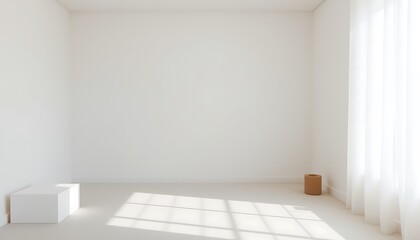 Obraz premium A minimalist and serene space with a completely empty room, devoid of any furniture, decorations, or personal belongings, with a subtle neutral-colored background and soft, natural light illuminating.