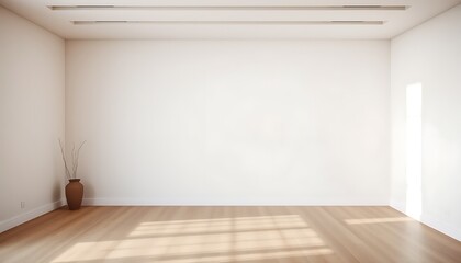Fototapeta premium A minimalist and serene space with a completely empty room, devoid of any furniture, decorations, or personal belongings, with a subtle neutral-colored background and soft, natural light illuminating.